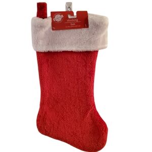 Red Christmas House Stocking Velvet faux fur